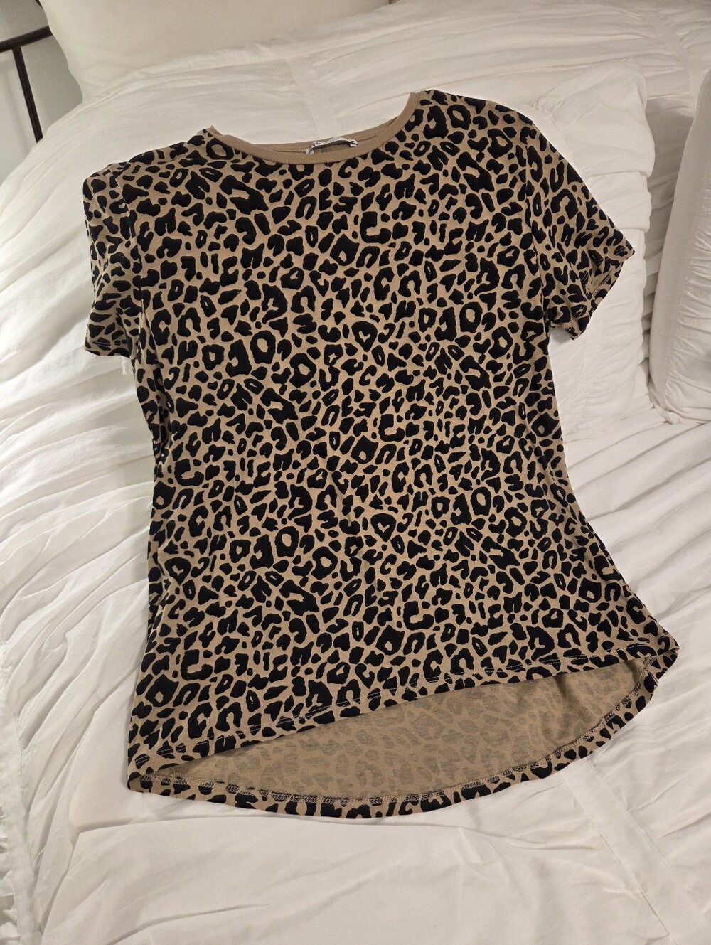 Zara Leopard Print Short Sleeve Tee - Beige & Black